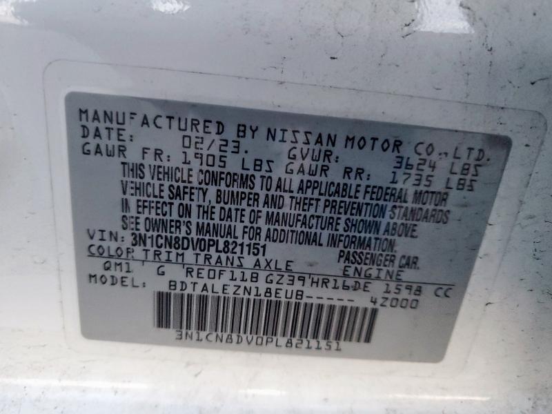 3N1CN8DV0PL821151 - 2023 NISSAN VERSA S WHITE photo 12