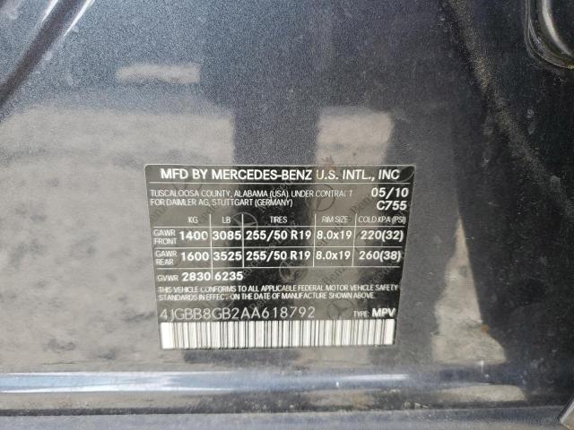 4JGBB8GB2AA618792 - 2010 MERCEDES-BENZ ML 350 4MATIC CHARCOAL photo 13