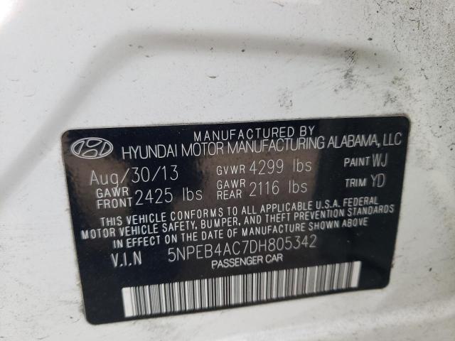 5NPEB4AC7DH805342 - 2013 HYUNDAI SONATA GLS WHITE photo 11