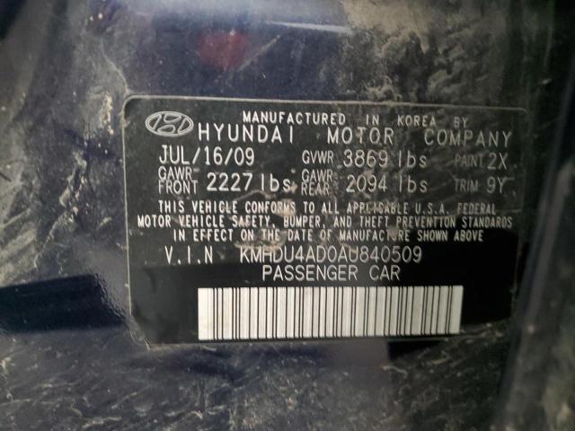 KMHDU4AD0AU840509 - 2010 HYUNDAI ELANTRA BLUE BLUE photo 12