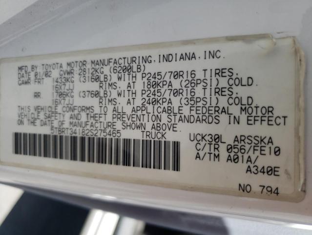 5TBRT34182S275465 - 2002 TOYOTA TUNDRA ACCESS CAB 白色 照片 13