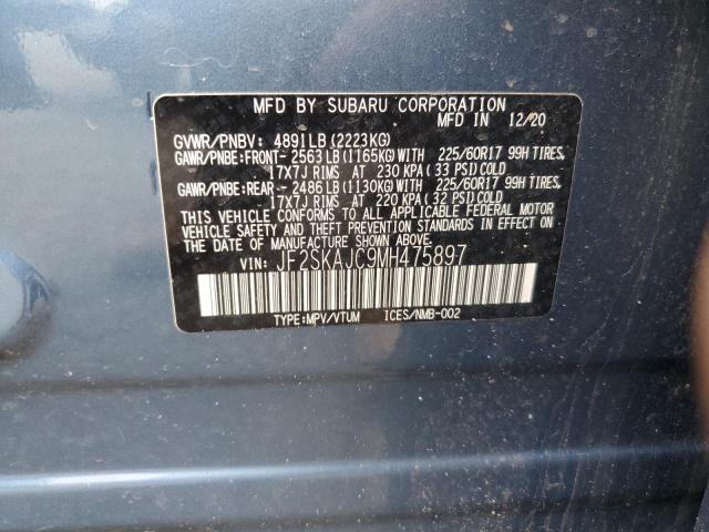 JF2SKAJC9MH475897 - 2021 SUBARU FORESTER PREMIUM BLUE photo 13