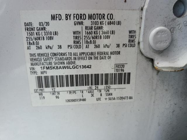 1FM5K8AW6LGC13642 - 2020 FORD EXPLORER POLICE INTERCEPTOR 白色 照片 14