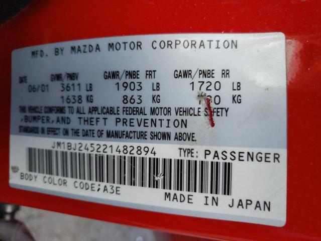 JM1BJ245221482894 - 2002 MAZDA PROTEGE PR5 红色 照片 12