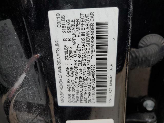 19UUB1F50LA005798 - 2020 ACURA TLX TECHNOLOGY შავი ფოტო 12