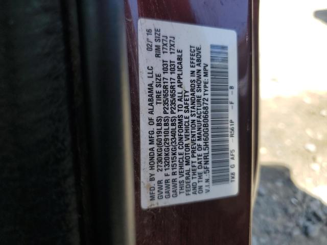 5FNRL5H60GB066872 - 2016 HONDA ODYSSEY EXL RED photo 14