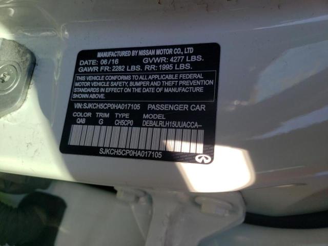 SJKCH5CP0HA017105 - 2017 INFINITI QX30 BASE WHITE photo 10