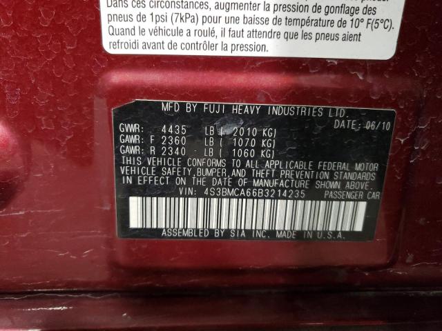 4S3BMCA66B3214235 - 2011 SUBARU LEGACY 2.5I RED photo 12