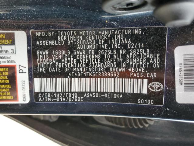 4T4BF1FK5ER389662 - 2014 TOYOTA CAMRY L BLACK photo 12