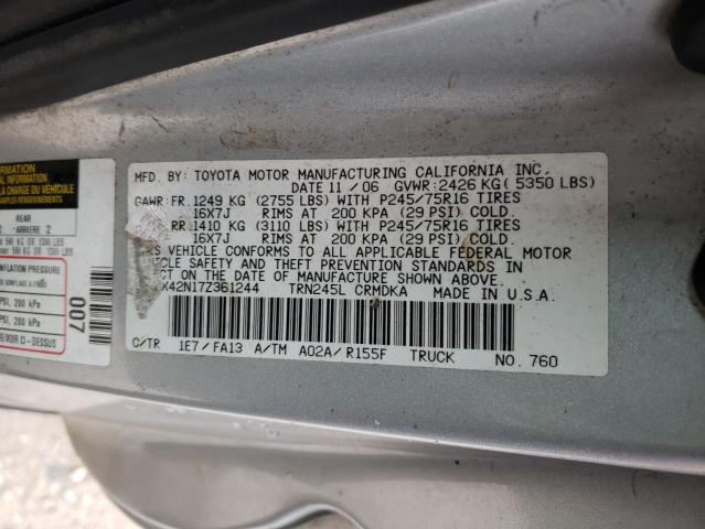 5TEUX42N17Z361244 - 2007 TOYOTA TACOMA ACCESS CAB SILVER photo 12