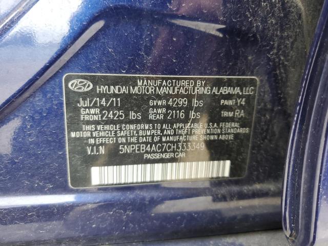 5NPEB4AC7CH333349 - 2012 HYUNDAI SONATA GLS BLUE photo 12