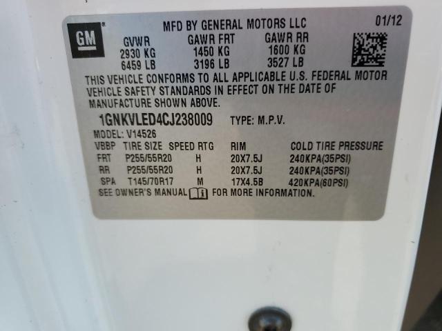 1GNKVLED4CJ238009 - 2012 CHEVROLET TRAVERSE LTZ WHITE photo 13