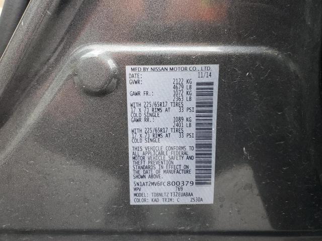 5N1AT2MV6FC800379 - 2015 NISSAN ROGUE S GRAY photo 13