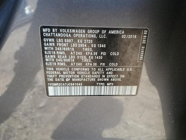 1V2MR2CA7JC561043 - 2018 VOLKSWAGEN ATLAS SEL GRAY photo 13