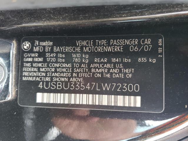 4USBU33547LW72300 - 2007 BMW Z4 3.0 BLACK photo 12