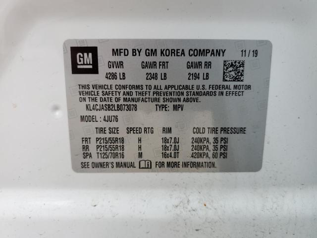 KL4CJASB2LB073078 - 2020 BUICK ENCORE PREFERRED WHITE photo 14