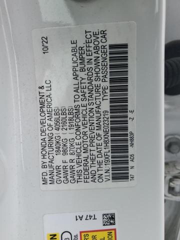 19XFL1H8XNE023219 - 2022 HONDA CIVIC SPORT TOURING WHITE photo 12