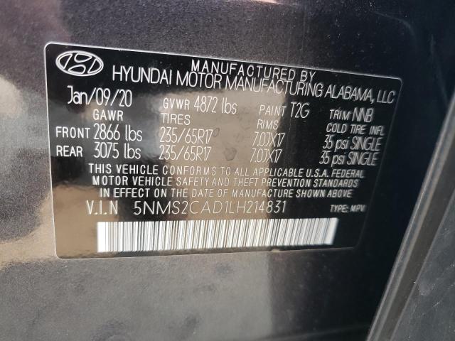 5NMS2CAD1LH214831 - 2020 HYUNDAI SANTA FE SE GRAY photo 13