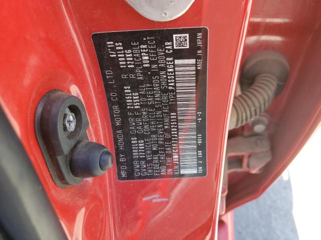 JHMFC1F71JX025198 - 2018 HONDA CIVIC EXL 红色 照片 12