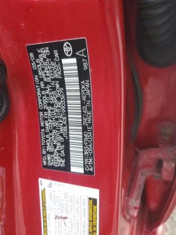 JTDBL40E199033679 - 2009 TOYOTA COROLLA BASE RED photo 12