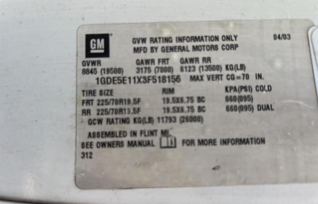 1GDE5E11X3F518156 - 2003 GMC C5500 C5C042 WHITE photo 10