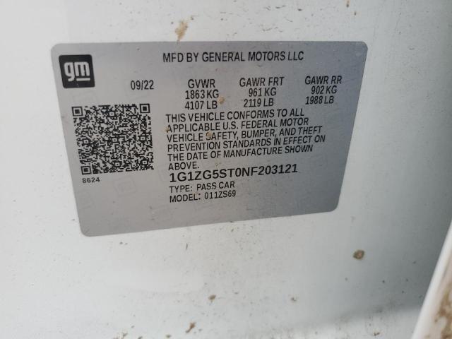 1G1ZG5ST0NF203121 - 2022 CHEVROLET MALIBU RS 白色 照片 12