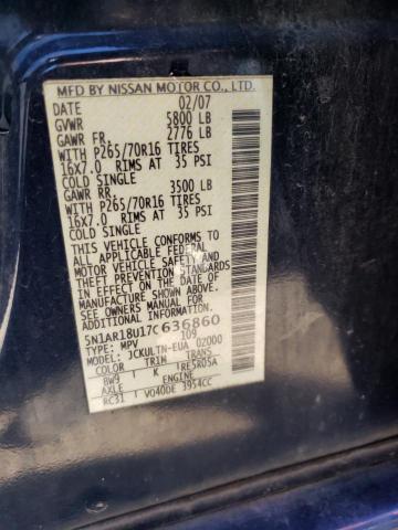 5N1AR18U17C636860 - 2007 NISSAN PATHFINDER LE BLUE photo 10