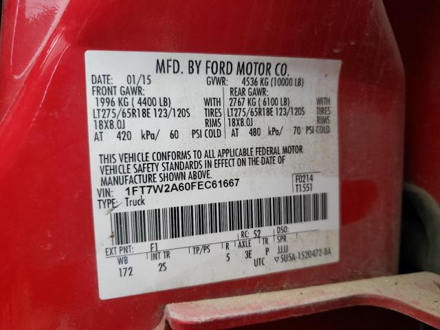 1FT7W2A60FEC61667 - 2015 FORD F250 SUPER DUTY RED photo 12