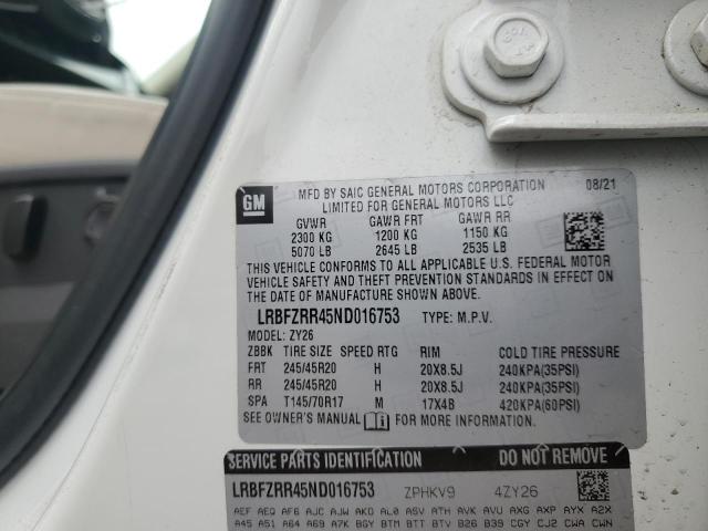 LRBFZSR48ND015376 - 2022 BUICK ENVISION AVENIR Beyaz fotoğraf 13