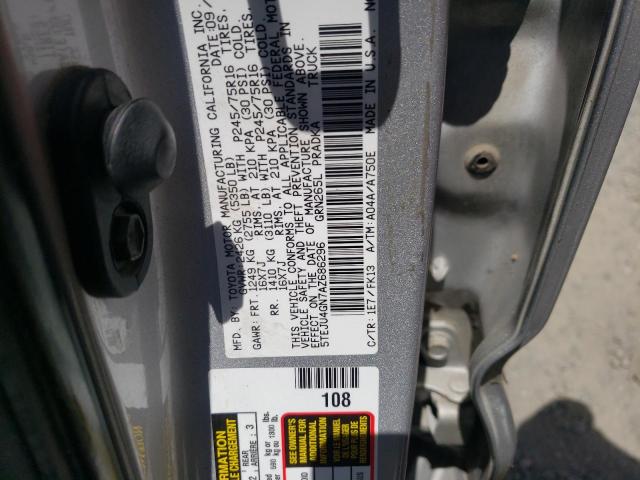 5TEJU4GN7AZ686296 - 2010 TOYOTA TACOMA DOUBLE CAB PRERUNNER SILVER photo 12