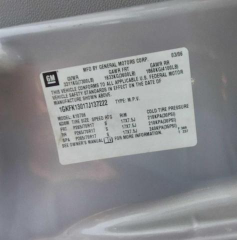1GKFK13017J137222 - 2007 GMC YUKON ნაცრისფერი ფოტო 10