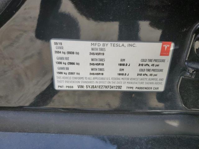 5YJSA1E27KF341292 - 2019 TESLA MODEL S BLACK photo 12