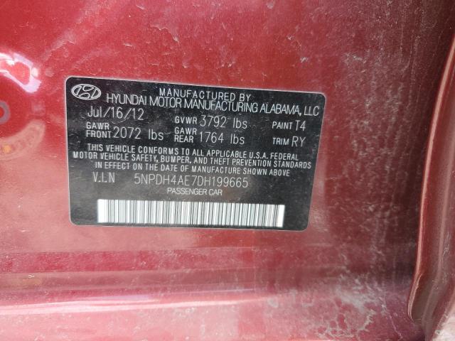 5NPDH4AE7DH199665 - 2013 HYUNDAI ELANTRA GLS RED photo 12