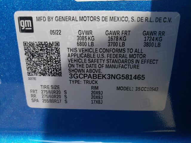 3GCPABEK3NG581465 - 2022 CHEVROLET SILVERADO C1500 CUSTOM BLUE photo 13