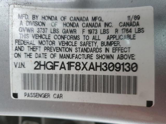 2HGFA1F8XAH309130 - 2010 HONDA CIVIC EX SILVER photo 13