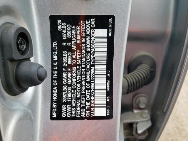 SHHFK7H95LU222554 - 2020 HONDA CIVIC SPORT TOURING SILVER photo 12