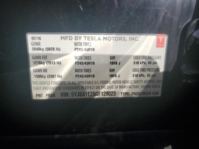 5YJSA1E26GF129023 - 2016 TESLA MODEL S შავი ფოტო 12