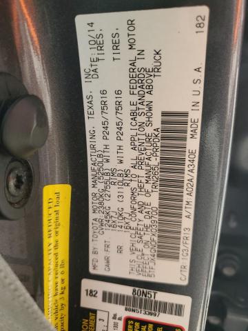 5TFJX4GN0FX039700 - 2015 TOYOTA TACOMA DOUBLE CAB PRERUNNER GRAY photo 12