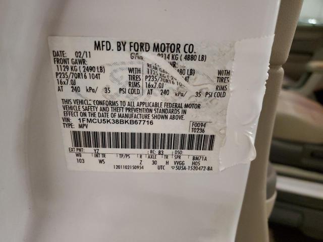 1FMCU5K38BKB67716 - 2011 FORD ESCAPE HYBRID WHITE photo 13