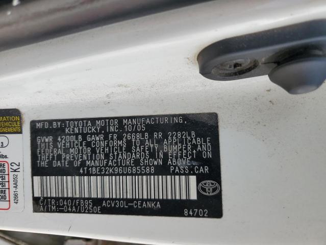 4T1BE32K96U685588 - 2006 TOYOTA CAMRY LE WHITE photo 12