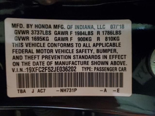 19XFC2F52JE036202 - 2018 HONDA CIVIC LX BLACK photo 12