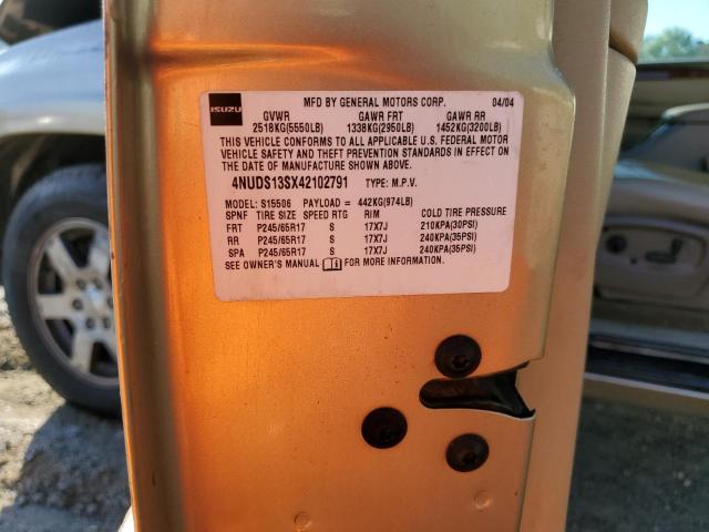 4NUDS13SX42102791 - 2004 ISUZU ASCENDER S 金色 照片 13