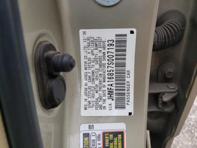 JHMFA16857S007193 - 2007 HONDA CIVIC EX TAN photo 12