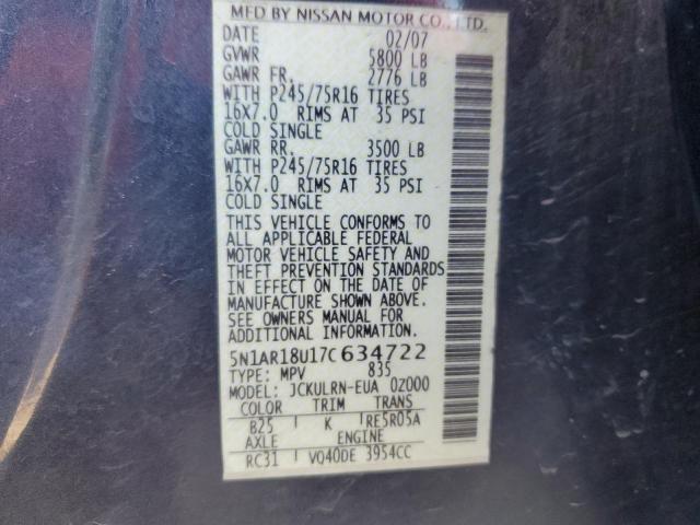 5N1AR18U17C634722 - 2007 NISSAN PATHFINDER LE GRAY photo 13