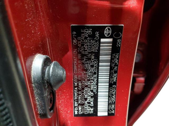 JTDEPRAE8LJ073051 - 2020 TOYOTA COROLLA LE 红色 照片 12