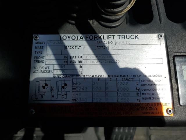 66833 - 2015 TOYOTA FORKLIFT ORANGE photo 10