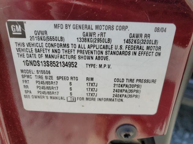 1GNDS13S852134952 - 2005 CHEVROLET TRAILBLAZE LS RED photo 13