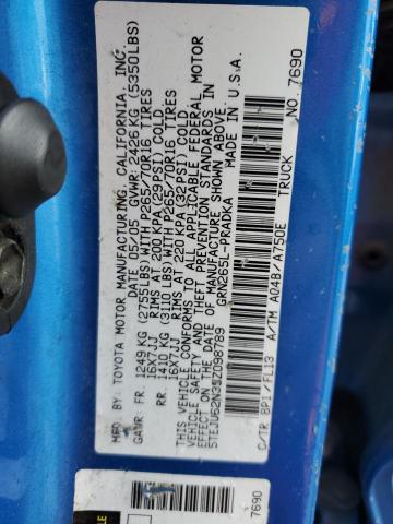 5TEJU62N35Z098789 - 2005 TOYOTA TACOMA DOUBLE CAB PRERUNNER BLUE photo 12