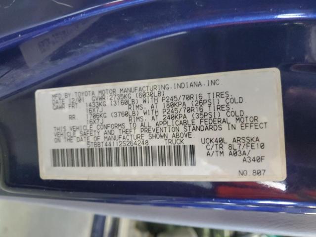 5TBBT44112S264248 - 2002 TOYOTA TUNDRA ACCESS CAB იასამნისფერი ფოტო 12