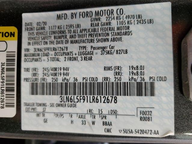 3LN6L5F91LR612678 - 2020 LINCOLN MKZ RESERVE 灰色 照片 12